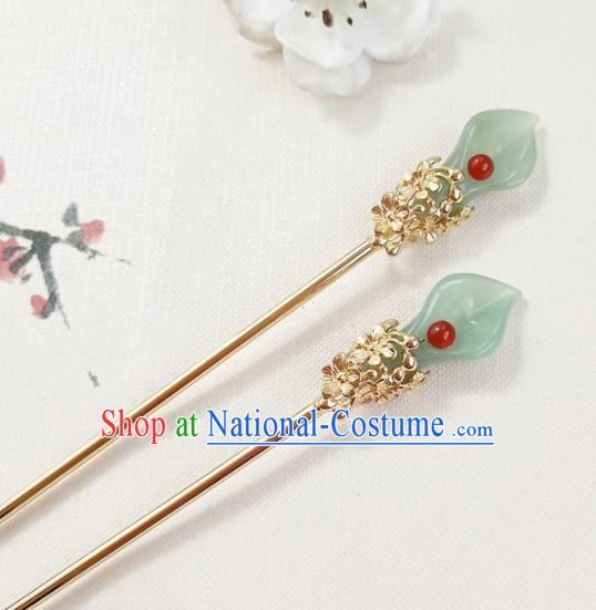 Traditional Chinese Jade Callalily Hairpin Headdress Ancient Court Hair Accessories for Women