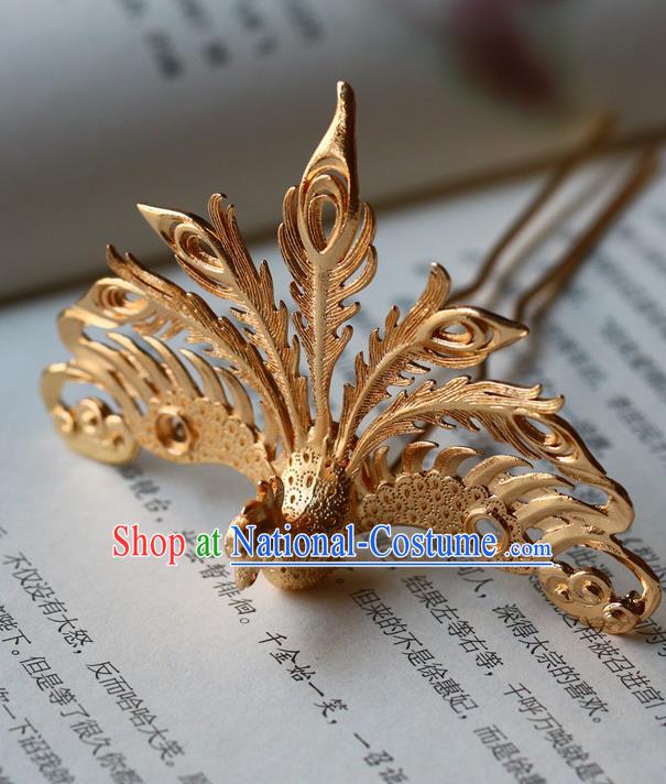 Traditional Chinese Tang Dynasty Golden Phoenix Hairpins Headdress Ancient Court Hair Accessories for Women