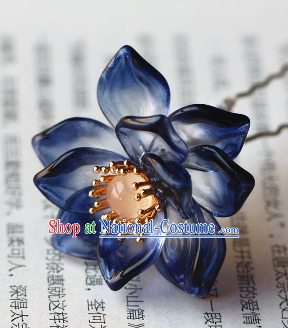 Traditional Chinese Tang Dynasty Blue Lotus Hairpins Headdress Ancient Court Hair Accessories for Women