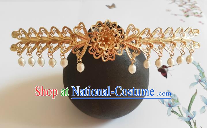 Traditional Chinese Tang Dynasty Pearls Tassel Hairpin Headdress Ancient Court Hair Accessories for Women