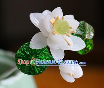 Traditional Chinese Palace White Lotus Hairpins Headdress Ancient Court Hair Accessories for Women