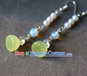 Traditional Chinese Handmade Jade Lotus Seedpod Earrings Ancient Hanfu Pearls Ear Accessories for Women