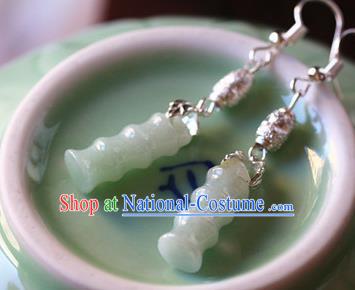 Traditional Chinese Handmade Jade Bamboo Earrings Ancient Hanfu Pearls Ear Accessories for Women