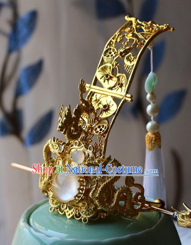 Traditional Chinese Golden Dragons Hairdo Crown and Hairpin Headdress Ancient Swordsman Hair Accessories for Men