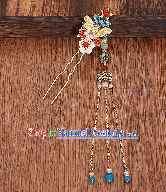 Traditional Chinese Handmade Golden Dragonfly Tassel Hairpin Headdress Ancient Hanfu Hair Accessories for Women