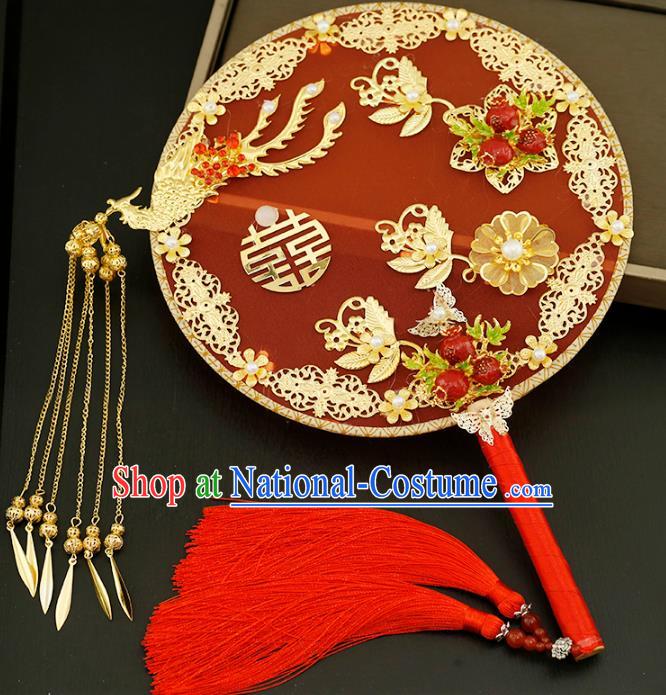 Traditional Chinese Classical Red Silk Round Fans Ancient Hanfu Wedding Palace Fan for Women