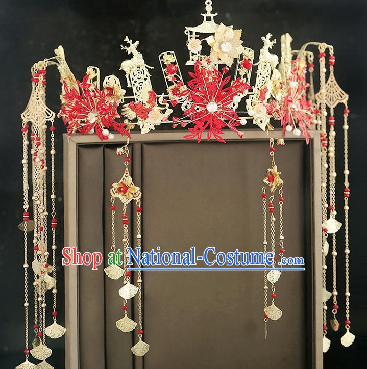 Traditional Chinese Bride Phoenix Coronet Headdress Ancient Wedding Hair Accessories for Women