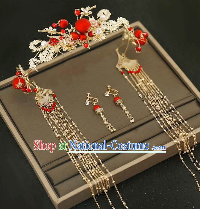 Traditional Chinese Bride Golden Hair Clasp Headdress Ancient Wedding Hair Accessories for Women