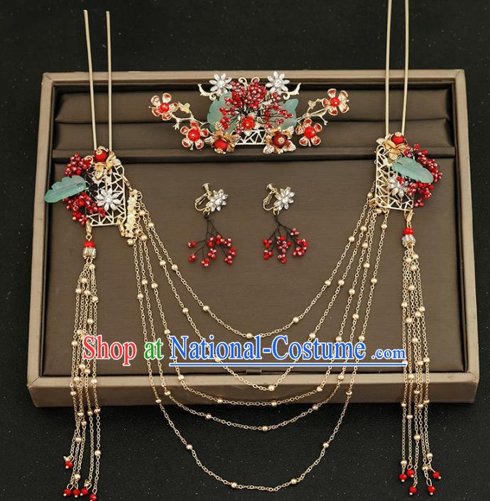 Traditional Chinese Bride Tassel Hairpins Hair Comb Headdress Ancient Wedding Hair Accessories for Women