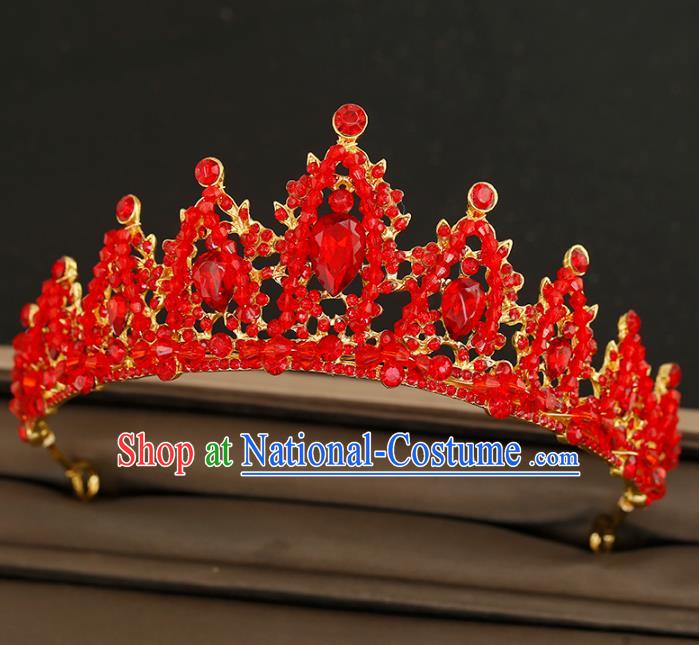 Top Grade Bride Red Royal Crown Handmade Wedding Hair Accessories for Women