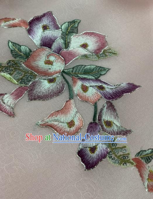 Chinese Traditional Embroidered Flowers Pattern Design Pink Silk Fabric Asian Hanfu Material