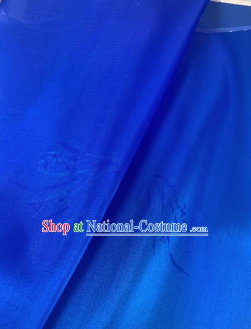 Chinese Traditional Orchid Pattern Design Royalblue Silk Fabric Asian Hanfu Material