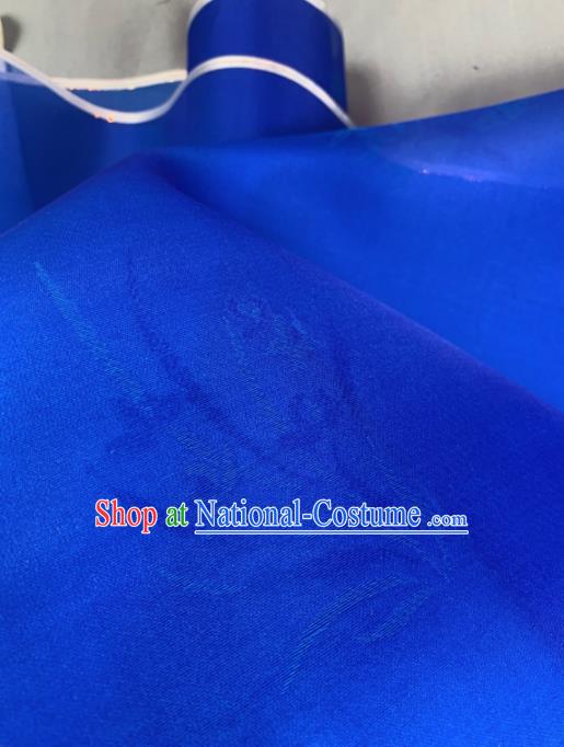 Chinese Traditional Orchid Pattern Design Royalblue Silk Fabric Asian Hanfu Material