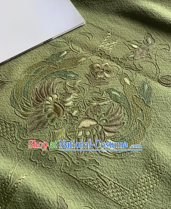 Chinese Traditional Embroidered Phoenix Pattern Design Green Silk Fabric Asian Hanfu Material