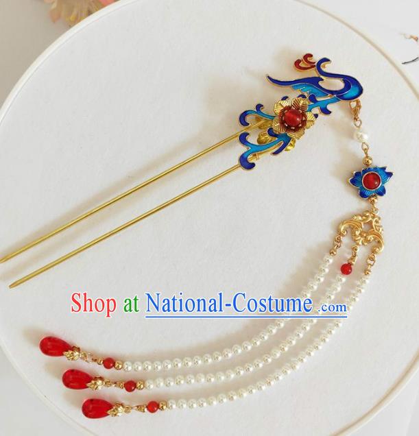 Traditional Chinese Qing Dynasty Cloisonne Phoenix Tassel Hairpin Headdress Ancient Court Hair Accessories for Women