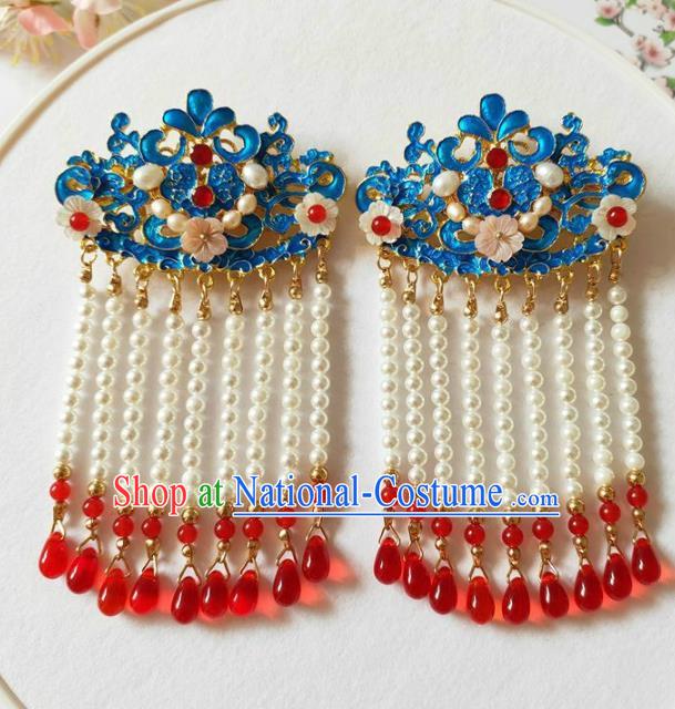 Traditional Chinese Qing Dynasty Tassel Cloisonne Hair Claws Headdress Ancient Court Hair Accessories for Women