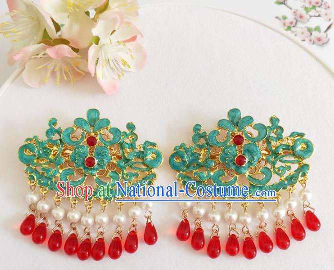 Traditional Chinese Qing Dynasty Red Beads Tassel Hairpins Headdress Ancient Court Hair Accessories for Women