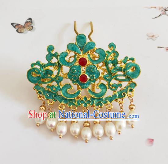 Traditional Chinese Qing Dynasty Pearls Tassel Hairpins Headdress Ancient Court Hair Accessories for Women