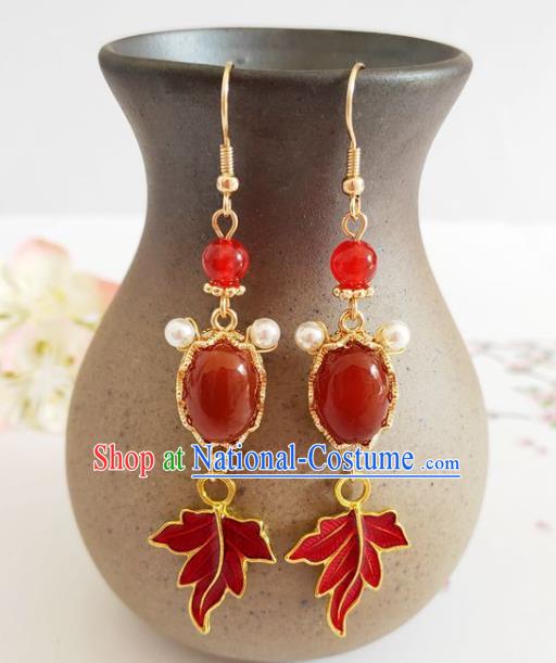 Traditional Chinese Handmade Red Goldfish Earrings Ancient Hanfu Ear Accessories for Women