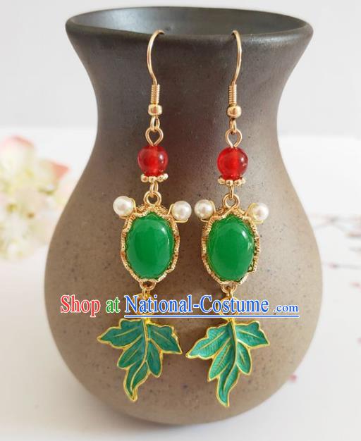 Traditional Chinese Handmade Green Goldfish Earrings Ancient Hanfu Ear Accessories for Women