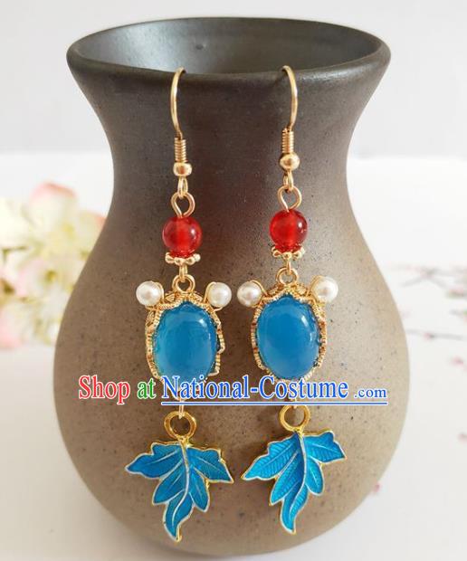 Traditional Chinese Handmade Blue Goldfish Earrings Ancient Hanfu Ear Accessories for Women