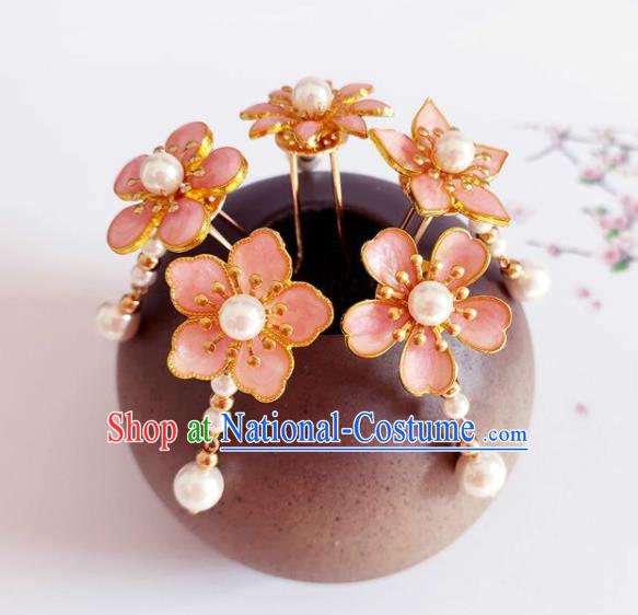 Traditional Chinese Little Pink Plum Blossom Hairpins Headdress Ancient Court Hair Accessories for Women