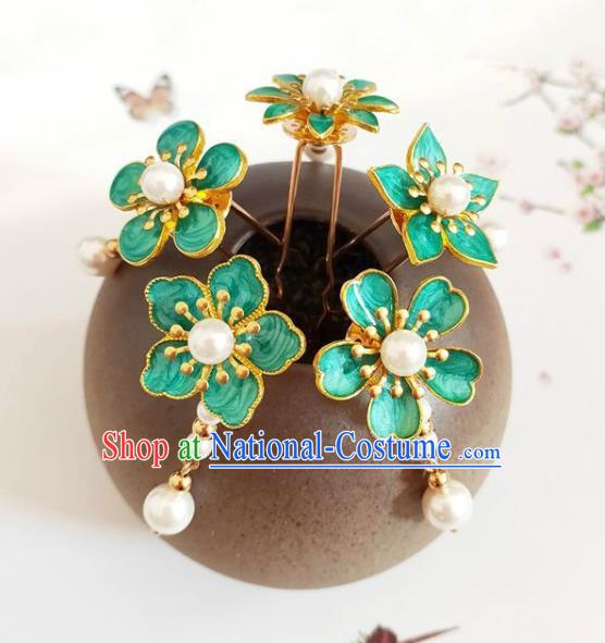 Traditional Chinese Little Green Plum Blossom Hairpins Headdress Ancient Court Hair Accessories for Women