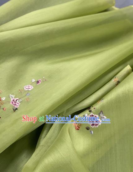 Chinese Traditional Embroidered Peony Pattern Design Green Silk Fabric Asian Hanfu Material