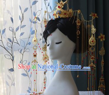 Traditional Chinese Golden Phoenix Coronet Hairpin Headdress Ancient Court Queen Hair Accessories for Women