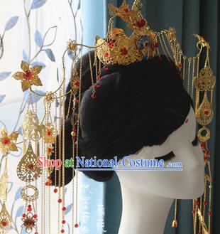 Traditional Chinese Golden Phoenix Coronet Hairpin Headdress Ancient Court Queen Hair Accessories for Women