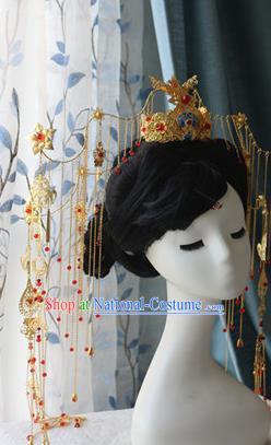 Traditional Chinese Golden Phoenix Coronet Hairpin Headdress Ancient Court Queen Hair Accessories for Women