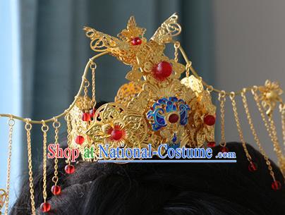 Traditional Chinese Golden Phoenix Coronet Hairpin Headdress Ancient Court Queen Hair Accessories for Women