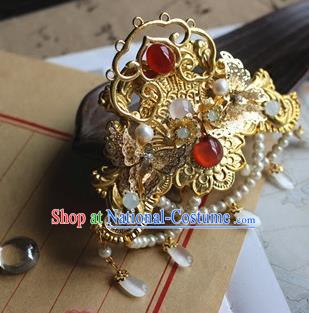 Traditional Chinese Ming Dynasty Palace Golden Hair Crown Headdress Ancient Court Hair Accessories for Women