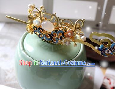 Traditional Chinese Cloisonne Hairdo Crown and Golden Hairpin Headdress Ancient Court Hair Accessories for Women