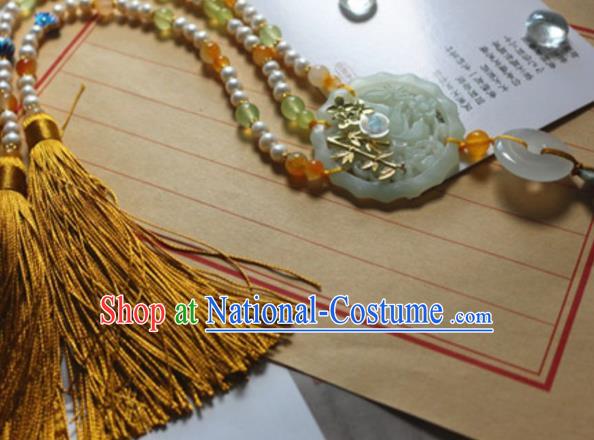 Traditional Chinese Handmade Tassel Jade Pendant Ancient Hanfu Pearls Waist Accessories for Women