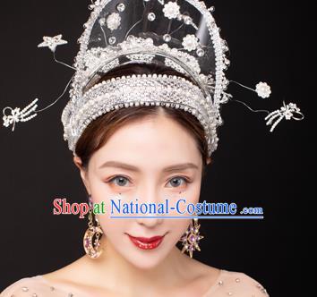 Traditional Chinese Stage Show Deluxe White Hair Crown Headdress Handmade Catwalks Hair Accessories for Women