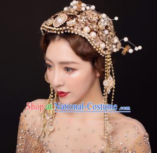 Traditional Chinese Stage Show Golden Hair Clasp Headdress Handmade Catwalks Hair Accessories for Women