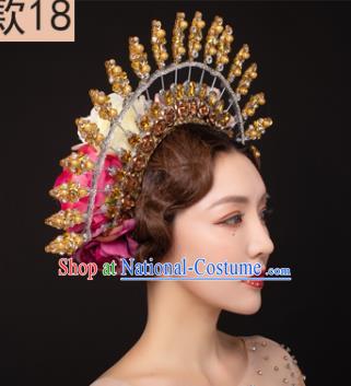 Traditional Chinese Stage Show Golden Royal Crown Headdress Handmade Catwalks Hair Accessories for Women