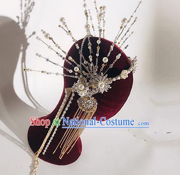 Traditional Chinese Stage Show Tassel Argent Hair Clasp Headdress Handmade Catwalks Hair Accessories for Women