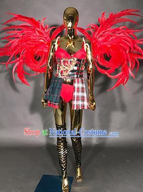 Top Stage Show Brazilian Carnival Costume Catwalks Miami Red Feathers Deluxe Wings for Women