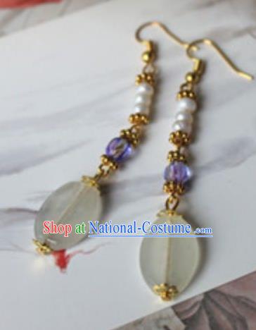 Traditional Chinese Handmade Jade Earrings Ancient Hanfu Ear Accessories for Women