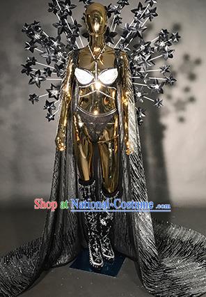 Top Stage Show Brazilian Carnival Costume Catwalks Deluxe Miami Black Stars Wings for Women