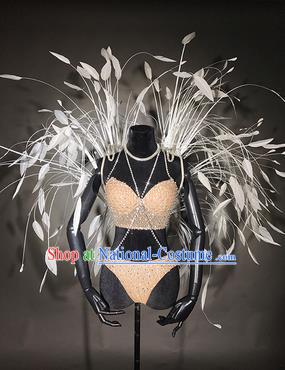 Top Stage Show Brazilian Carnival Costume Catwalks Deluxe Miami White Feather Wings for Women