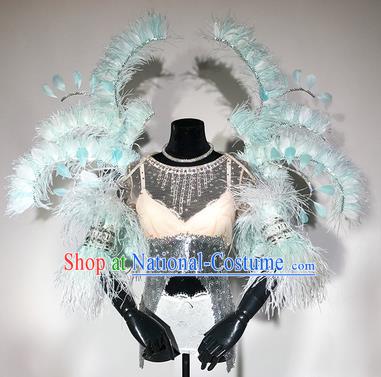 Top Stage Show Brazilian Carnival Costume Catwalks Deluxe Miami Blue Feather Wings for Women