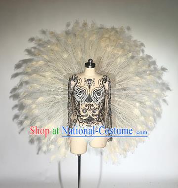 Top Miami Catwalks Deluxe White Peacock Feather Wings Stage Show Brazilian Carnival Costume for Women