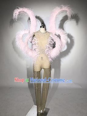 Top Miami Catwalks Deluxe Pink Feather Wings Stage Show Brazilian Carnival Costume for Women