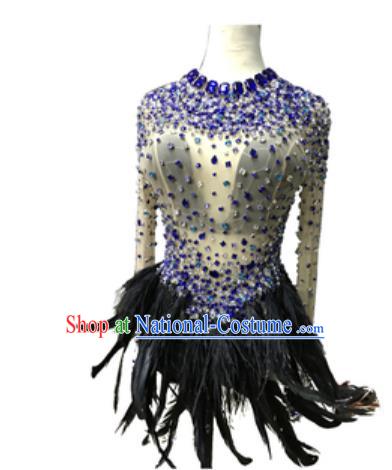 Top Grade Modern Dance Latin Dance Black Feather Dress Catwalks Compere Costume for Women