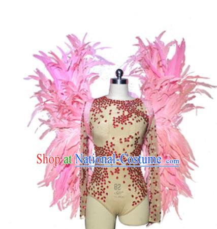 Top Miami Catwalks Pink Feather Wings Stage Show Brazilian Carnival Costume for Women