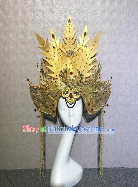 Traditional Chinese Stage Show Golden Hair Crown Headdress Handmade Catwalks Hair Accessories for Women