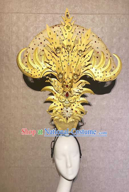 Traditional Chinese Court Stage Show Golden Phoenix Hair Clasp Headdress Handmade Catwalks Hair Accessories for Women